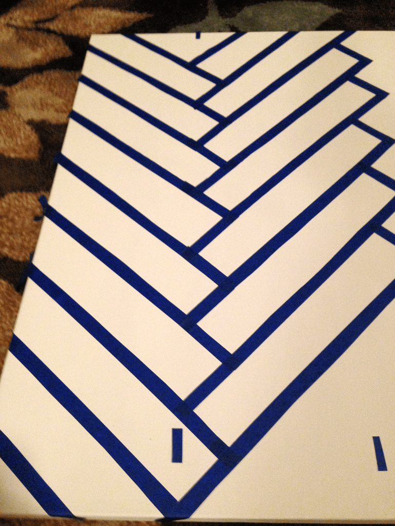 DIY Herringbone brick painting - finish row one