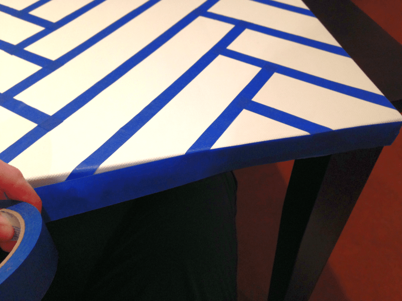 DIY Herringbone brick painting - taped sides