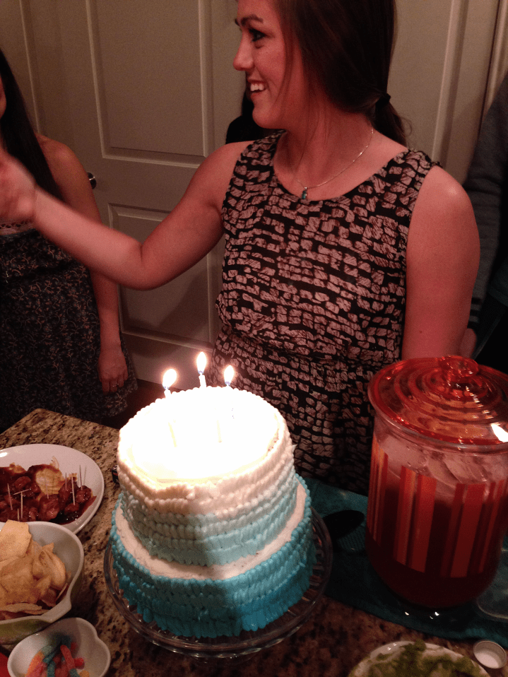 Megan with Blue Ombre Ruffe Brithday Cake