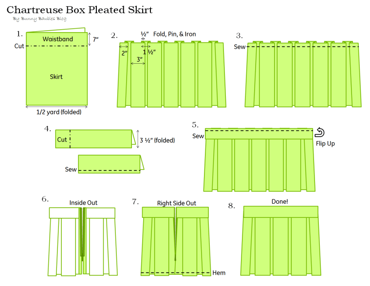 Chartreuse Box Pleated Skirt by Bunny Baubles Blog Instructions