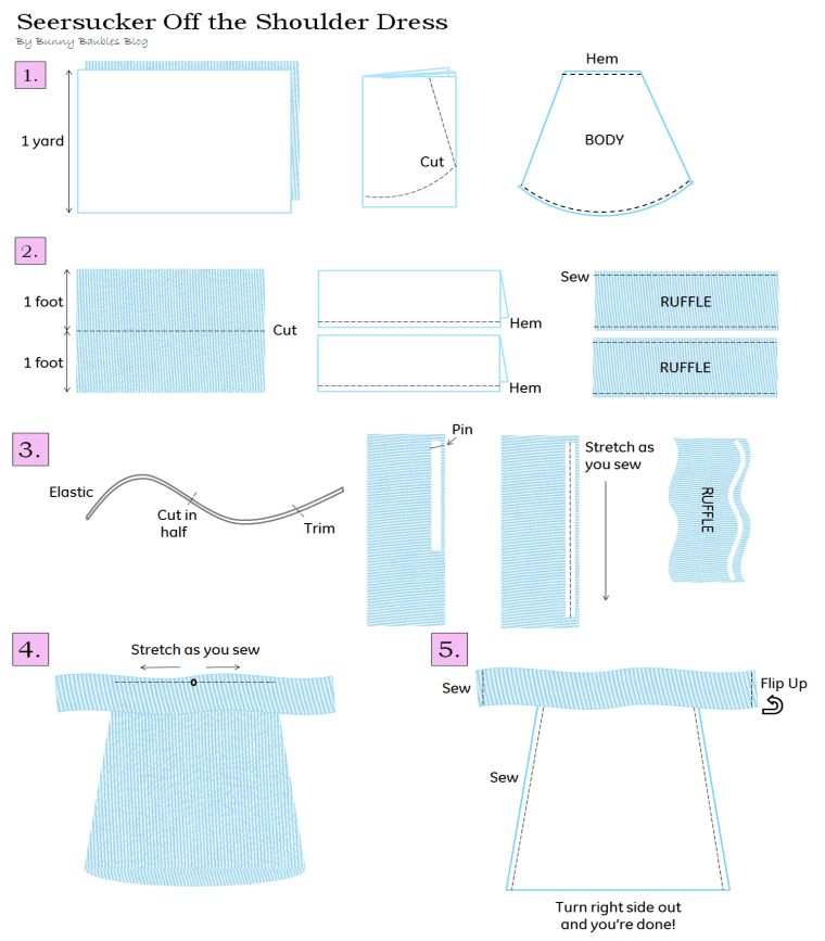 Seersucker Off the Shoulder Dress Tutorial by Bunny Baubles