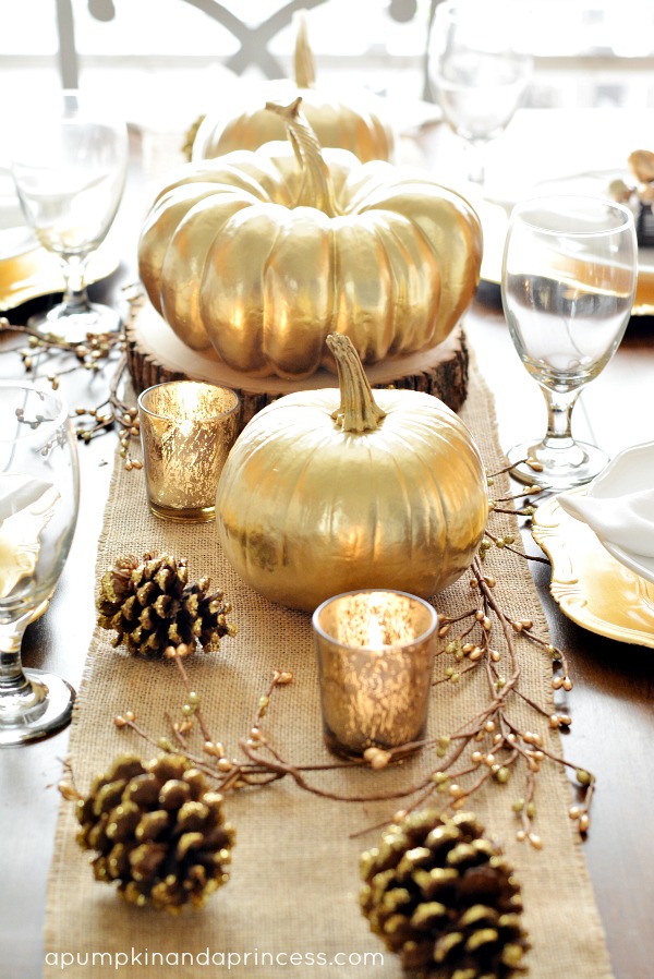 A Pumpkin and A Princess Gold-Thanksgiving-Tablescape