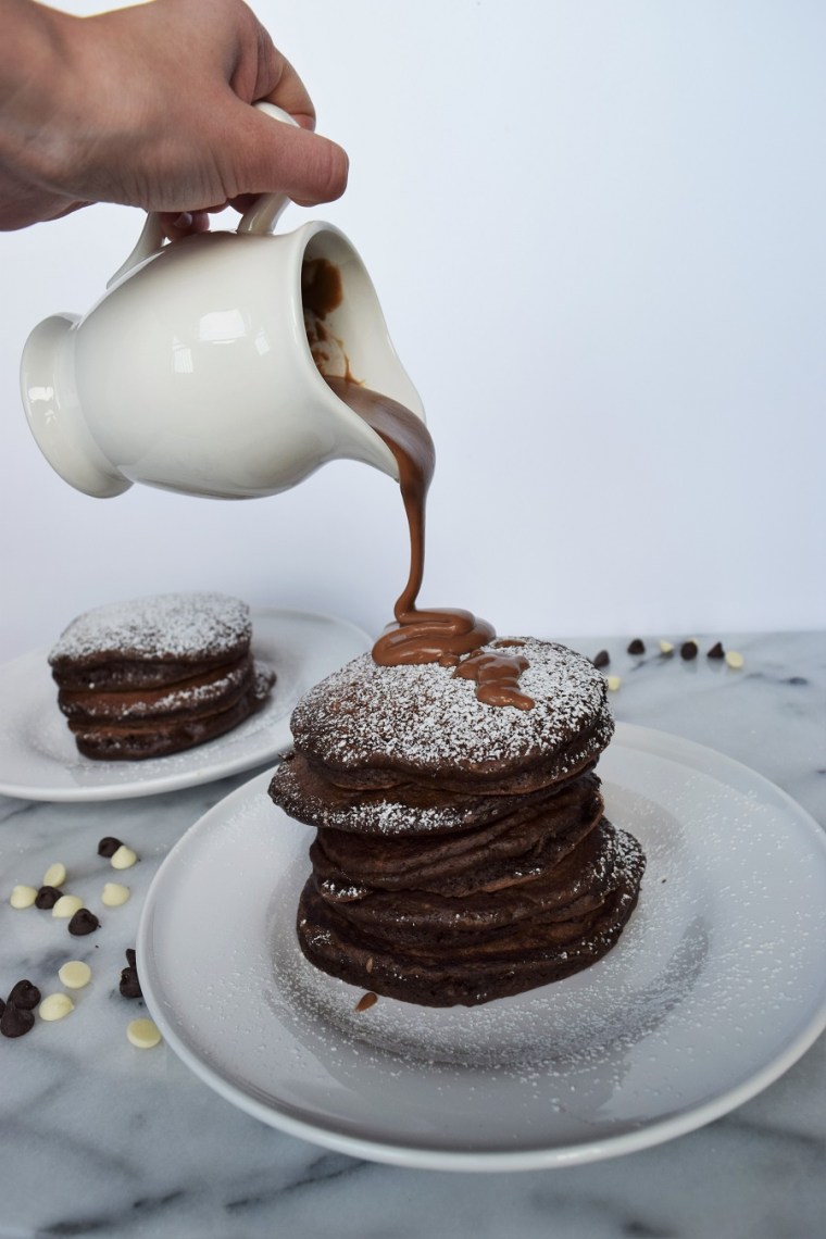 Chocolate Milk Pancakes with Cinnamon Peanut Butter Syrup 3