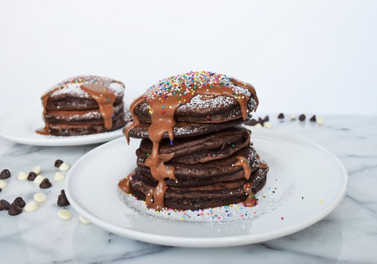 Chocolate Milk Pancakes with Cinnamon Peanut Butter Syrup 5
