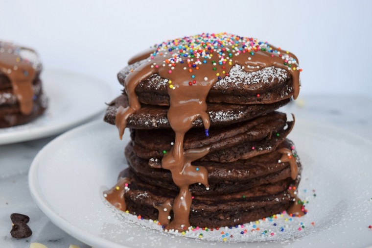 Chocolate Milk Pancakes with Cinnamon Peanut Butter Syrup 6